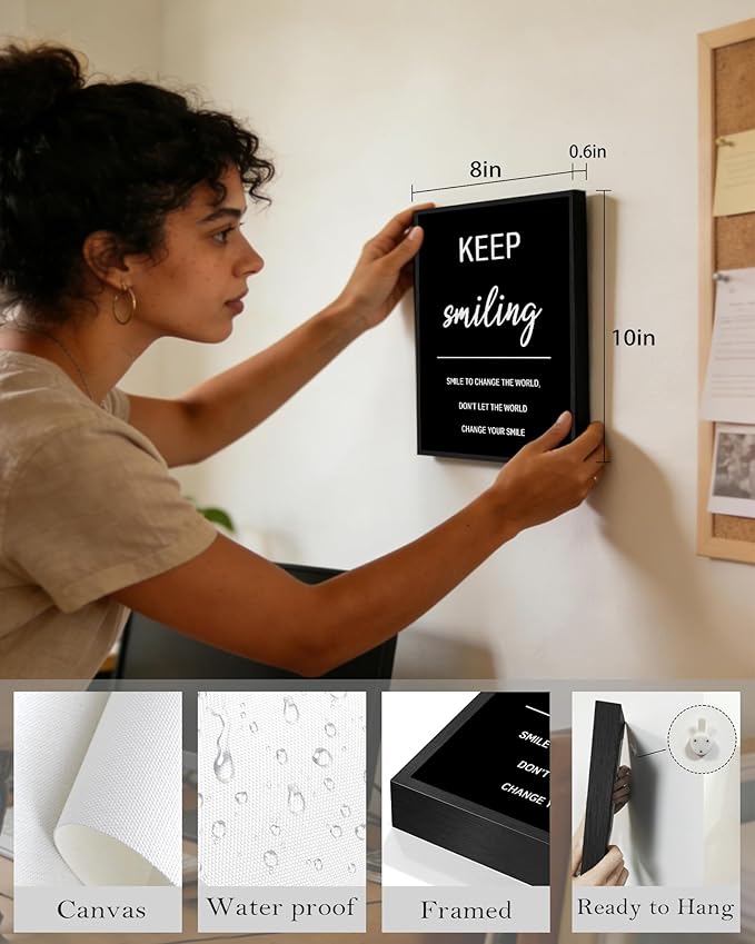 KUVIOKE Inspirational Framed Wall Art Motivational Quotes Wall Decor Encouraging Office Posters Sayings for Classroom Bedroom Living Room Ready to Hang Set of 6, 8x10in (Black Framed)