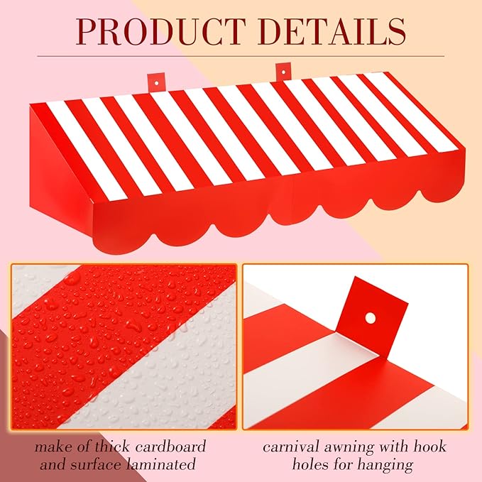 Tallew 4 Pcs 3D Circus Awning Wall Decoration Carnival Awning for Halloween Carnival Theme Party Classroom Decorations(Red and White)