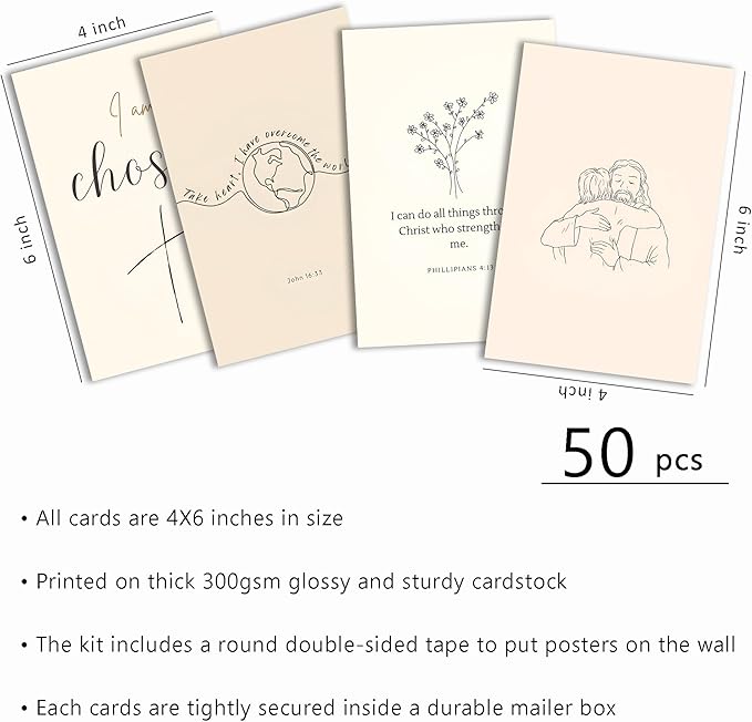 Christian Wall Collage Kit, Neutral Aesthetic Wall Art Prints and Posters, 50 Pcs 4x6 Inch Bible Verse Room Decor, Christian Wall Decor for Bedroom Dorm Office