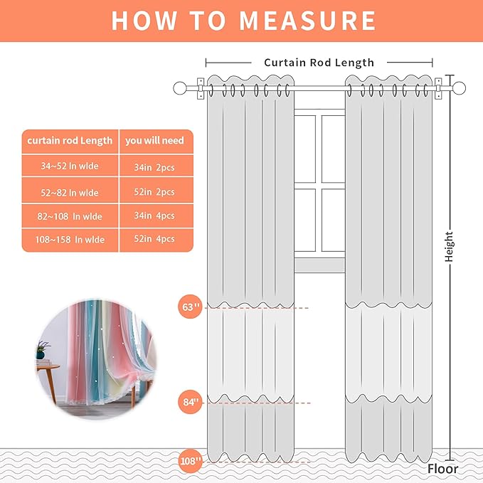 XiDi Blackout Curtains for Girls Bedroom Decor 2 Panels Set, Rainbow Star Design Ideal Drapes for Kids Room with Unicorn Theme Princess Room Decor 54 Inches Length Pink Blue Yellow 34x54