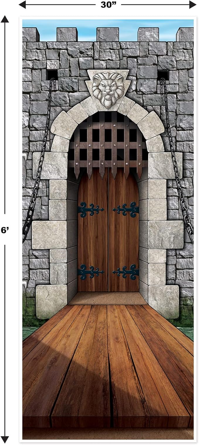 Beistle 2-Pack Castle Door Covers, Enchanted Entrance Castle Decorations for Fantasy Themed Parties, Thin Plastic Royal Medieval Wall Decor, 6' x 30"