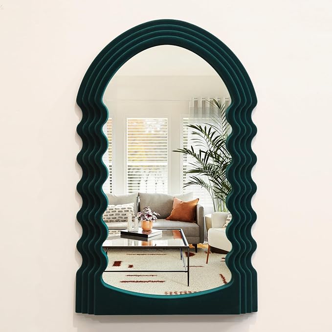 Green Wall Mirror Decor for Hallway Entryway, Irregular Arched Small Decorative Mirrors for Home Office Living Room, Modern Hanging Wall Art Sculpture for Christmas Wedding Gift (Green)