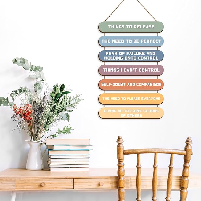 MJSXY Positive Affirmations Wall Decor,Wooden Inspirational Wall Art,Nursery with Motivational Quotes to Release Anxiety and Fear,Mental Health Gifts for Therapy Office, Bedroom