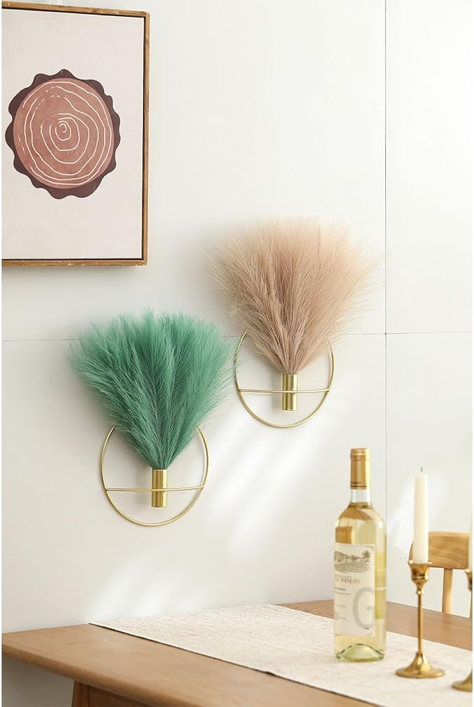 Pretty Jolly Boho Wall Art, Hanging Artificial Pampas Display, 2 Pack - Wall-Mounted Metal Wall Art for Living Room, Bedroom, Bathroom, Dining Room - Bright Blue, Green, Gold