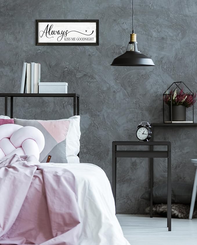 YPY Always Kiss Me Goodnight sign: Sound absorbing painting Wall Art - Wall Decor Farmhouse Decoration for Home Living Room Bedroom, Bible Verse Sign 6" x 14.5"