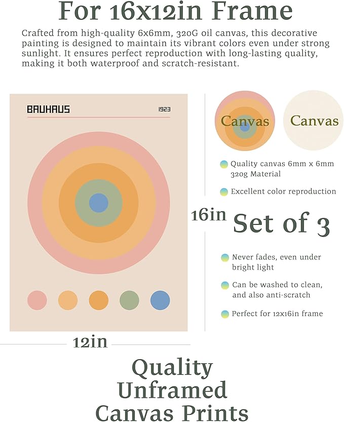 KensTro Unframed Minimalist Matisse Yellow Flower Petals Wall Art Prints,12x16in Canvas Colorful Concentric Circles Pattern Paintings for Art Poster Decor in Kitchen,Bathroom,Living Room,Bedroom 3Pack