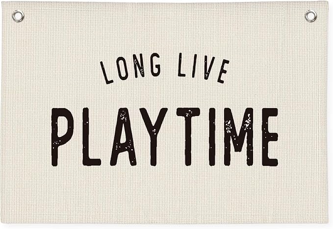 Long Live Playtime Linen Banner Wall Hanging Canvas Flag Decor for Toddler Boy Kids Room Nursery Playroom