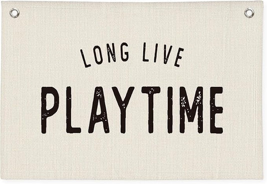 Long Live Playtime Linen Banner Wall Hanging Canvas Flag Decor for Toddler Boy Kids Room Nursery Playroom