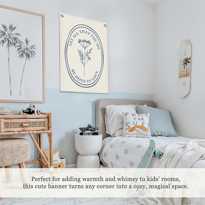 Christian Wall Art，Positive Affirmations Flower Wall Decor Banner，Let All That You Do Be Done in Love Wall Hanging Flag for Classroom Playroom Bedroom Nursery Dorm 18x25 Inch