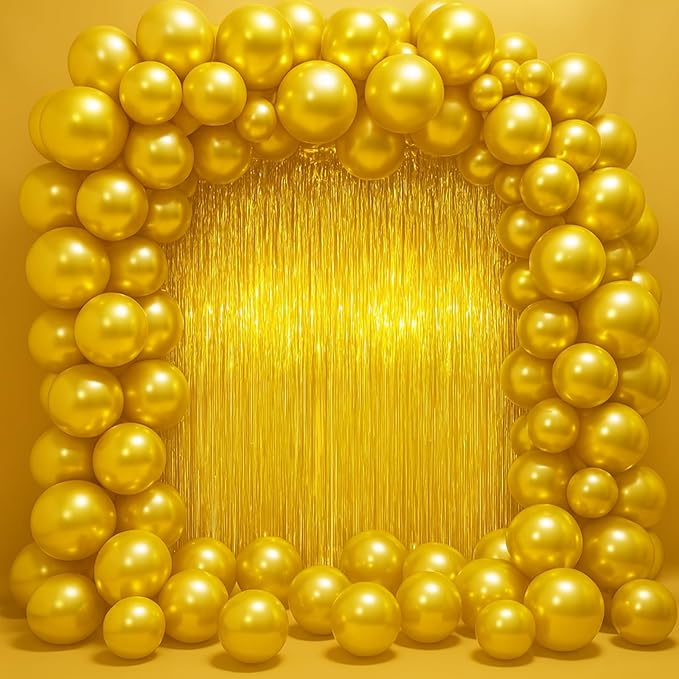 3.3 x 6.6 ft Foil Fringe Backdrop Curtains, Tinsel Streamers Party Decorations, Fringe Backdrop for Birthday, Baby Shower, Gender Reveal, Graduation (9, Gold)