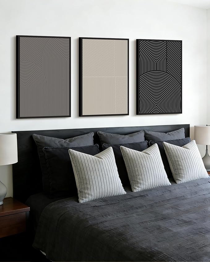 Drsoum Minimalist Abstract Wall Art Framed Modern Boho Neutral Line Wall Decor Mid Century Geometric Artwork Bedroom Living Room 16x24in Black Framed