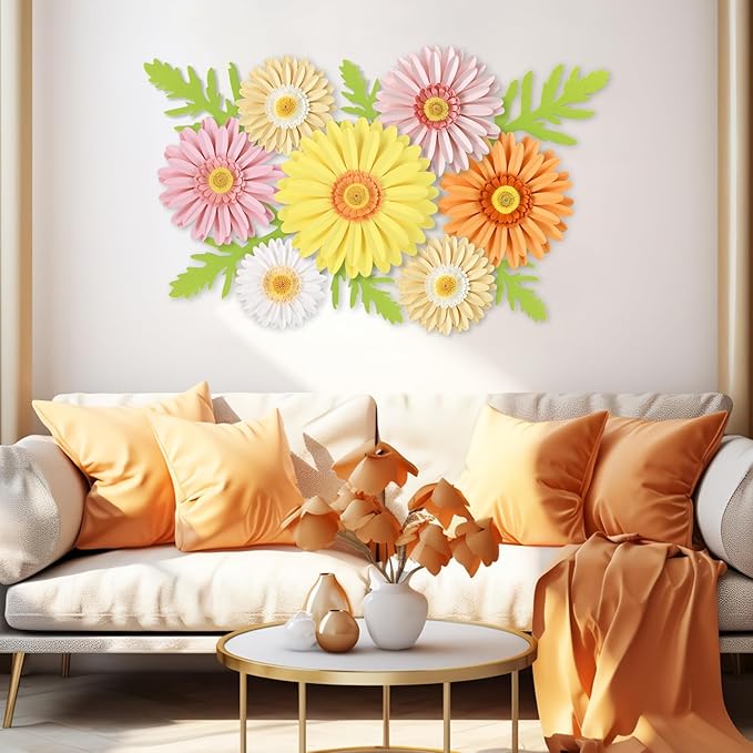 SUNBEAUTY Paper Flowers Decorations for Wall 3D Giant Daisy Artificial Flowers Bulletin Board Decoration Floral Paper Flowers Hanging for Spring Classroom Office Decor Wedding Baby Shower Garden Party