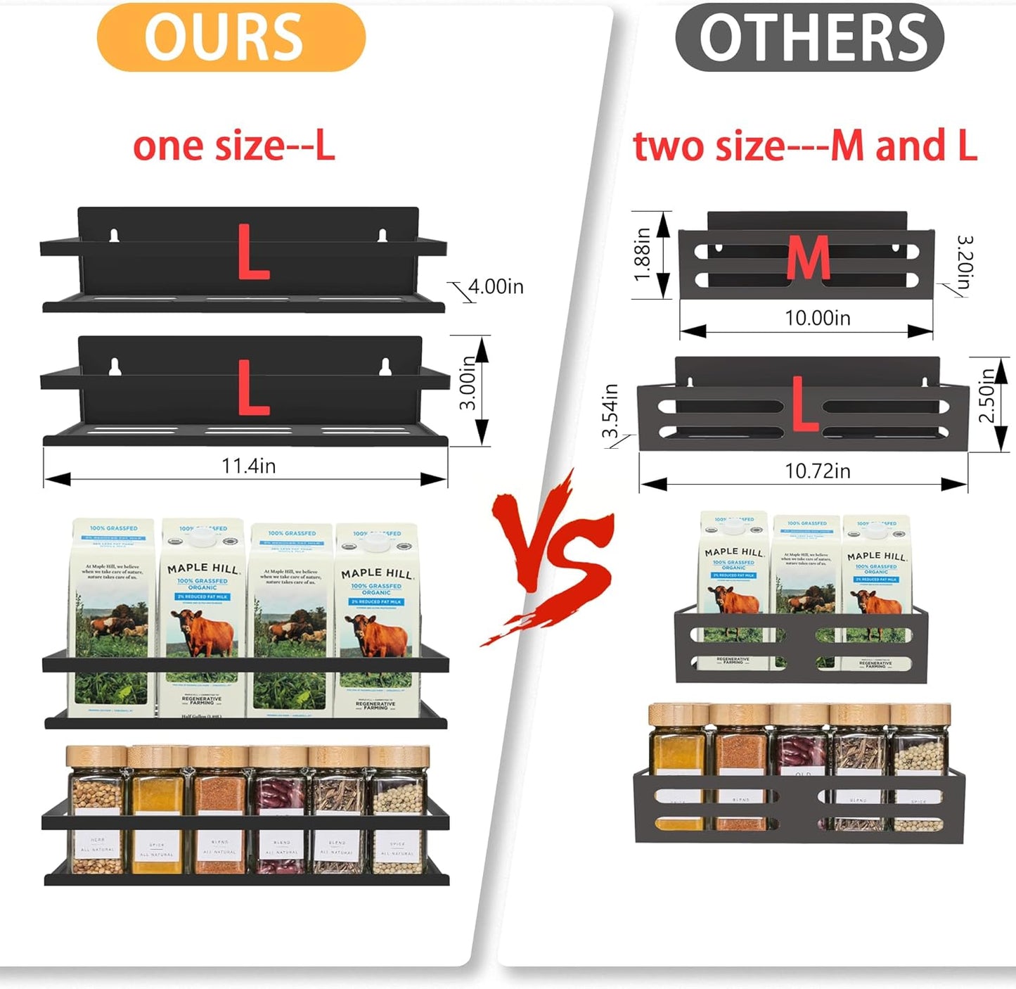 Magnetic Spice Rack Organizer for Fridge Seasoning Organizer for Kitchen Storage With Screw Magnetic Shelf for Oven, RV,Garage,Bathroom(Black, 4pack)