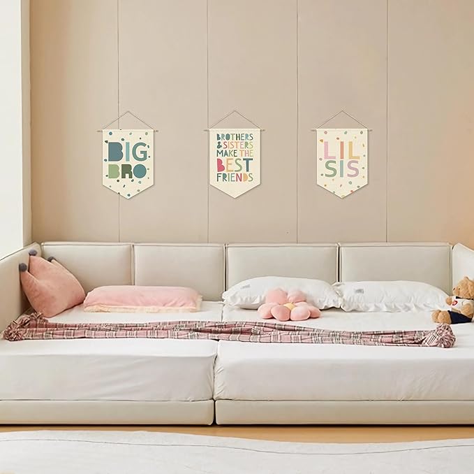 Nursery Decor Siblings Canvas Banner,Brothers And Sisters Make The Best Friends Bedroom Playroom Wall Art Decorations,Boho Twin Room Sign,Boho Kids Room Hanging Pennant Flag Banner