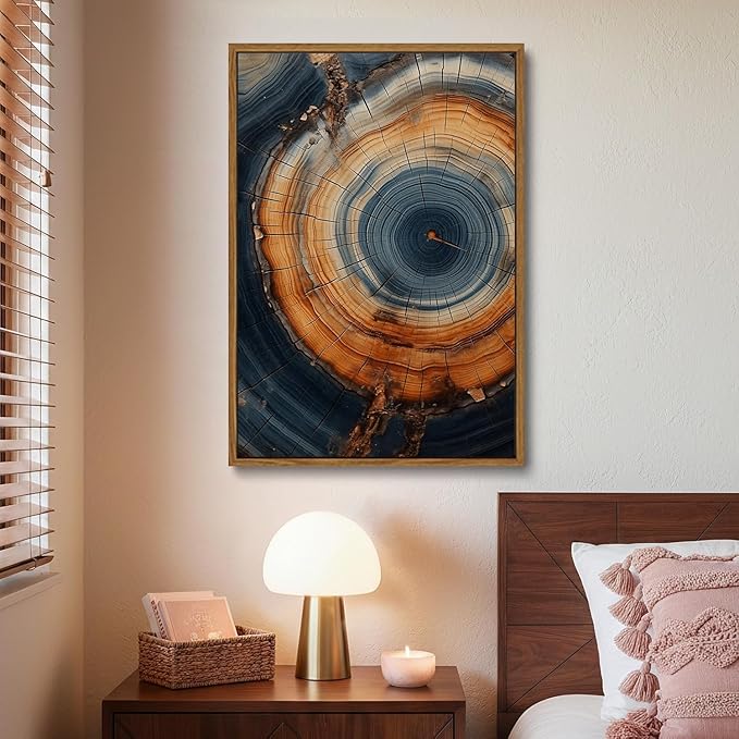 IBHJSART Framed Tree Ring Canvas Wall Art Vintage Colorful Wood Stump Painting Prints Modern Minimalist Pictures Neutral Nature Rustic Farmhouse Decor Living Room Bedroom Bathroom Office