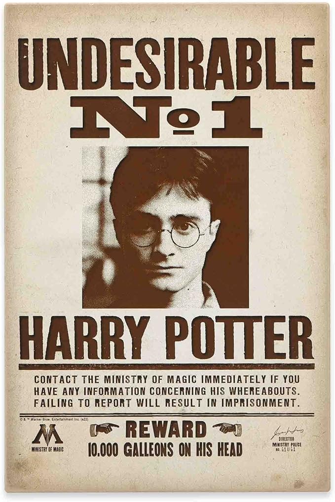 Harry Potter Undesirable No. 1 Wood Wall Decor - Vintage Harry Potter Sign for Kids' Bedroom or Movie Room