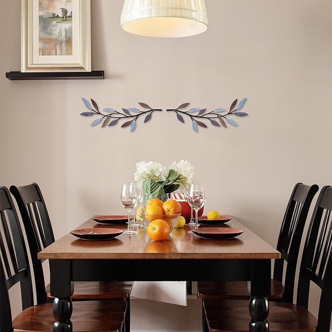 AHYS Metal Tree Leaf Wall Decor 2 PCS Rustic Vine Branch Leaf Wall Art for Living Room Bedroom Bathroom Decorations - Elegant Color