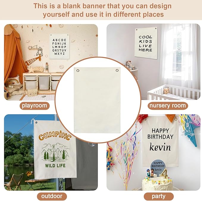 2 Pcs Canvas Banner Hanging Flag Banner for Nursery and Playroom Wall Décor for Kids Trendy Room Décor for Boys and Girls(2blankI)