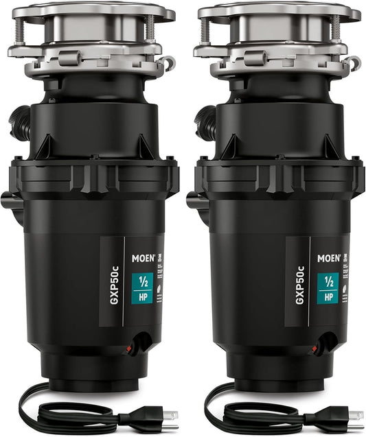 Moen Prep Series PRO 1/2 HP Continuous Feed Compact Garbage Disposal, Power Cord Included, GXP50C (Pack of 2)