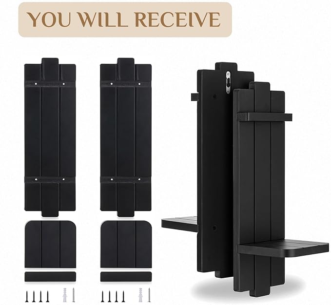 Candle Sconces Black Wall Decor Set of 2 - Wood Wall Candle Holders Set of Two for Small Plants Pillar Candles Tealight - Gothic Distressed Decor for Living Room