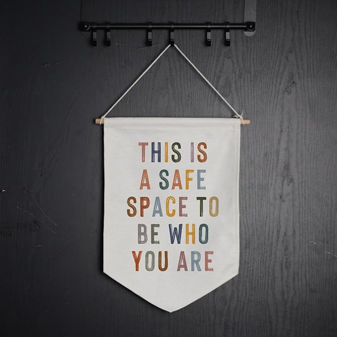 This Is A Safe Space Wall Hanging Banner, Therapy Office Wall Decor, School Counselor, Psychologist Wall Hanging, Classroom Pennant Flag, School Counselor Sign, Calming Corner, Growth Mindset