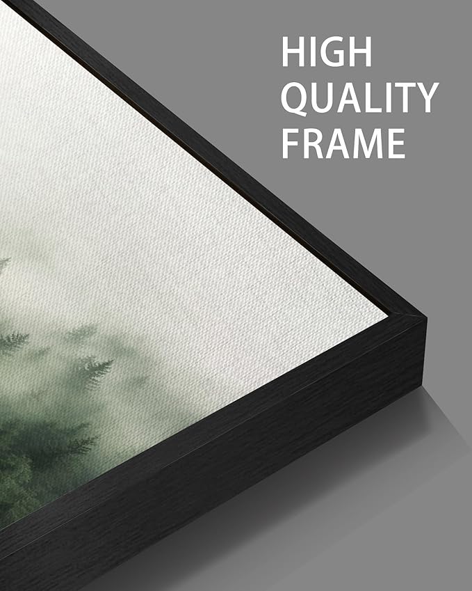SHENIFY Green Fog Pine Tree Forest Vintage Framed Wall Art Modern Landscape Scenery Farmhouse Artwork Prints Decor for Hallway Bedroom Living Room Dining Room - 20x40in Black Framed