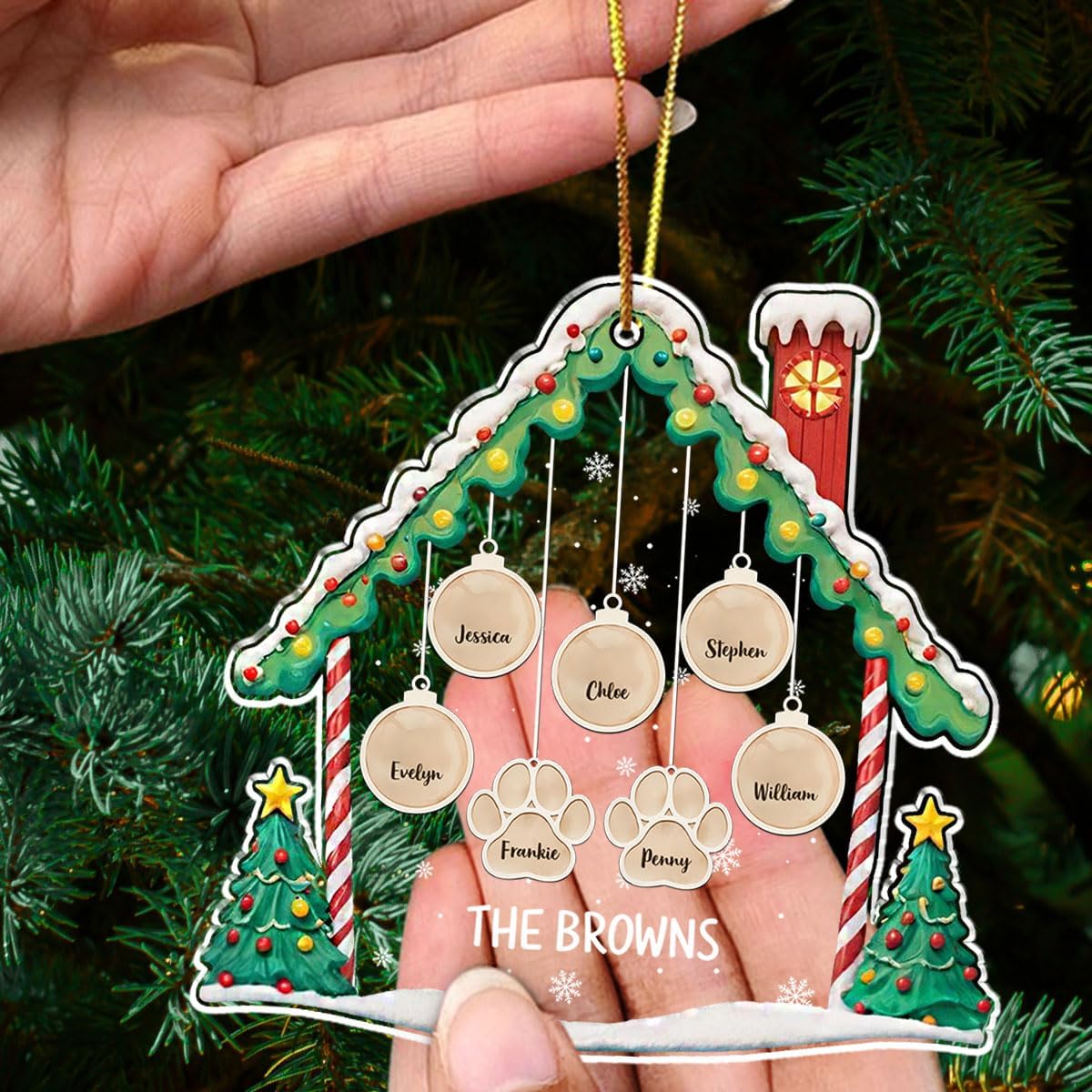 Personalized Family Christmas Acrylic Ornament 2024 - Custom Name Charms Family Members up to 10 People and Pets, Paw Charm Ornament Gifts for Family Tree Decoration (A02, 4 Names)