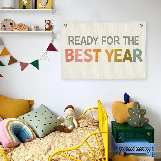 Boho Classroom Decor for Teacher, Cute Neutral Classroom Must Haves Wall Decor, Welcome Sign Back To School Linen Canvas Banner - Ready for The Best Year