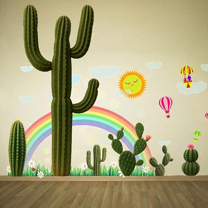 Geyoga 6 Set Realistic Cactus Cutouts Jointed Cardboard Cactus Cutouts Summer Green Plant Wall Decor Cinco De Mayo Fiesta Party Supplies for Photo Prop Wild Western Decoration
