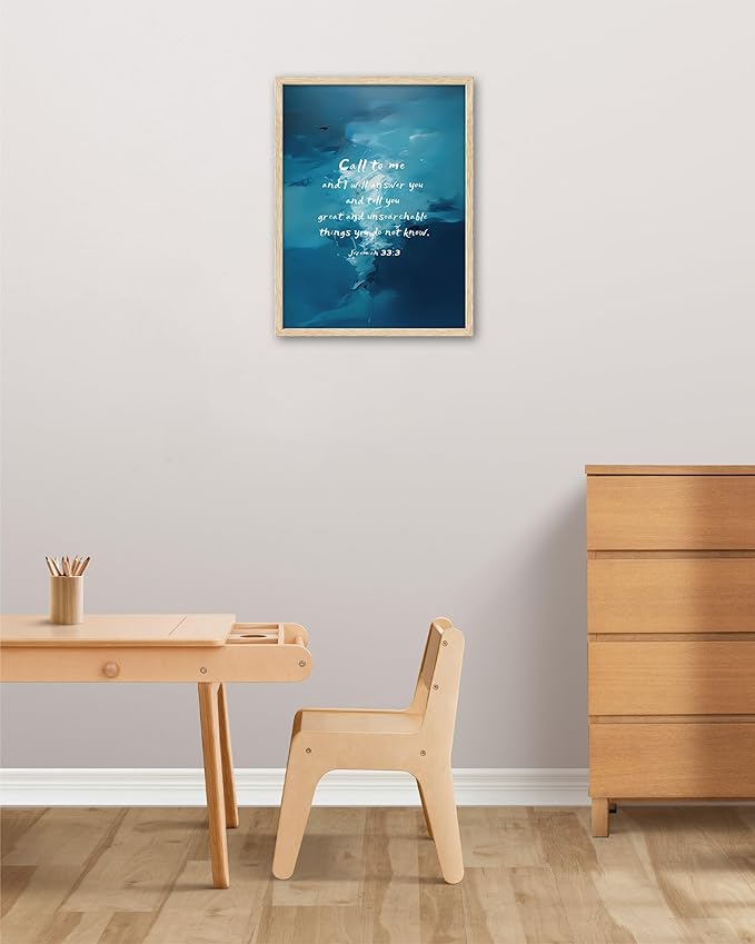 KensTro Natural OAK Wood Nursery Room Decor Framed Wall Art,12x16 in Inspirational Christian Bible Verse Wall Art,Call To Me,I Will Answer You Jeremiah 33:3 Print for Boys Girls Bedroom Decor Set of 1