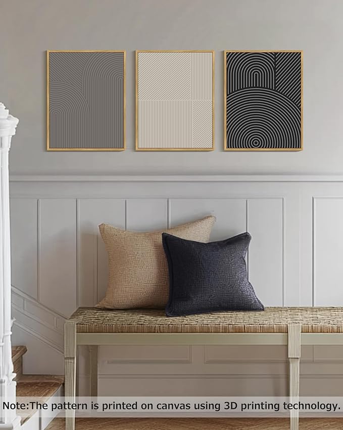 Drsoum Minimalist Abstract Wall Art Framed Modern Boho Neutral Line Wall Decor Mid Century Geometric Artwork Bedroom Living Room 11x14in Natural Framed