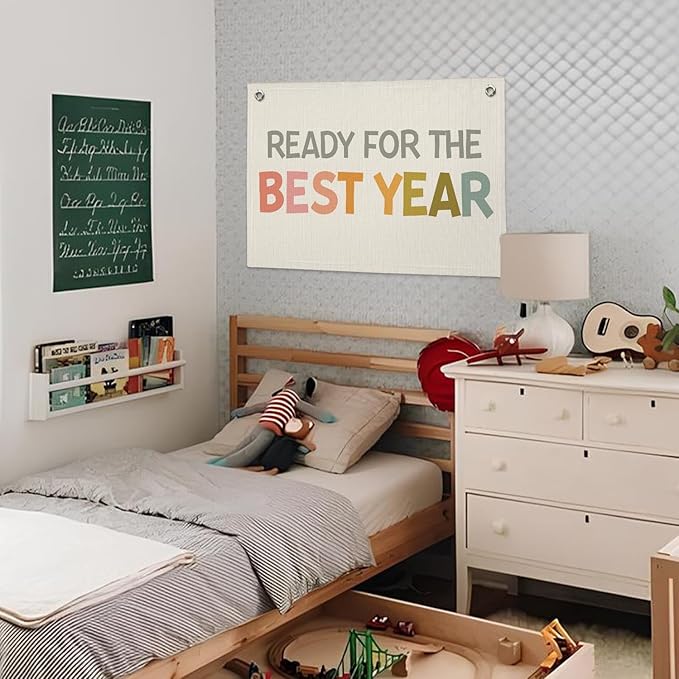 Boho Classroom Decor for Teacher, Cute Neutral Classroom Must Haves Wall Decor, Welcome Sign Back To School Linen Canvas Banner - Ready for The Best Year