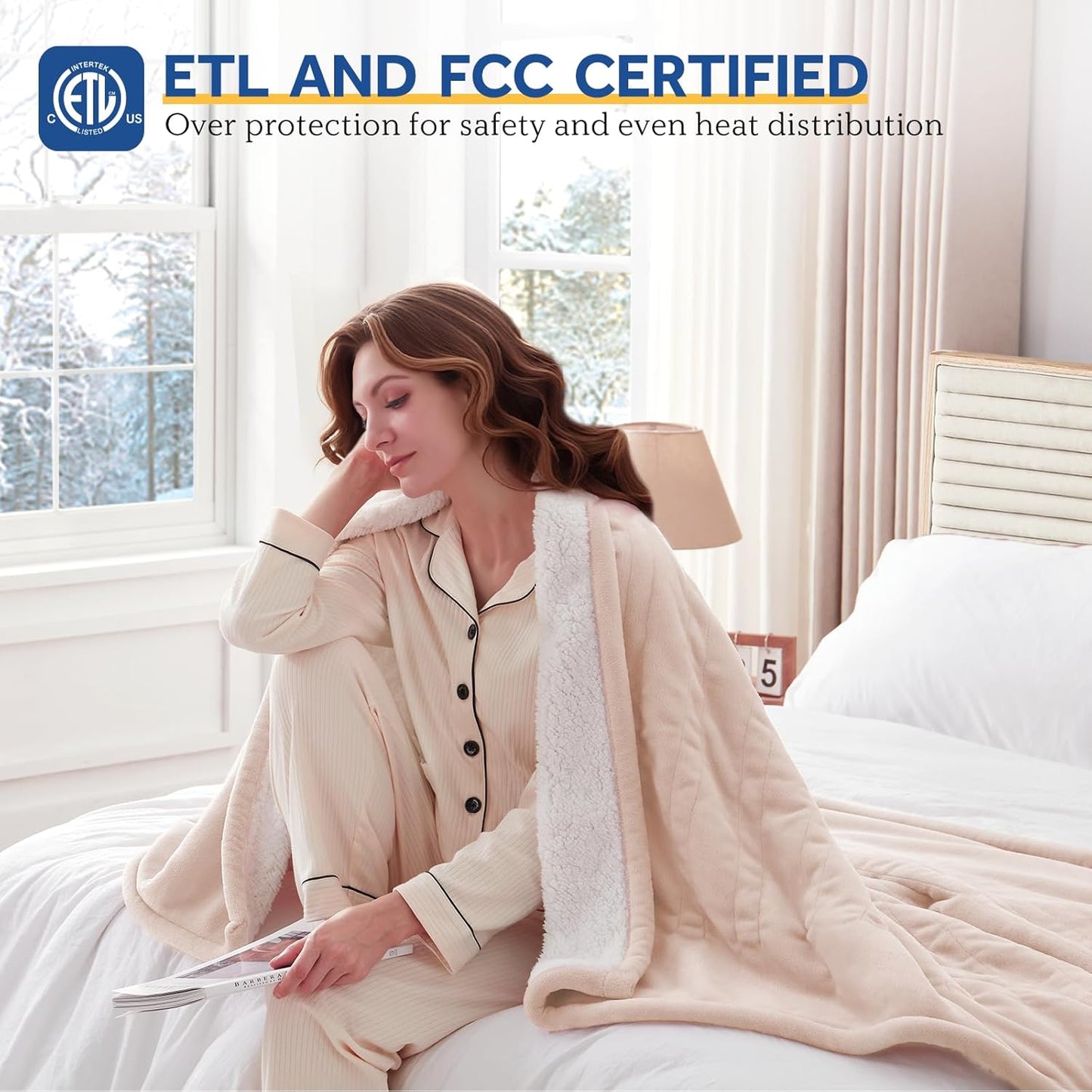 Sealy Electric Blanket King 100"*90",Super Cozy Flannel to Sherpa Reversible Heated Blanket King Size with 10 Heating Levels & 1-12 Hours Auto Off Overheating Protection Machine Washable,Beige