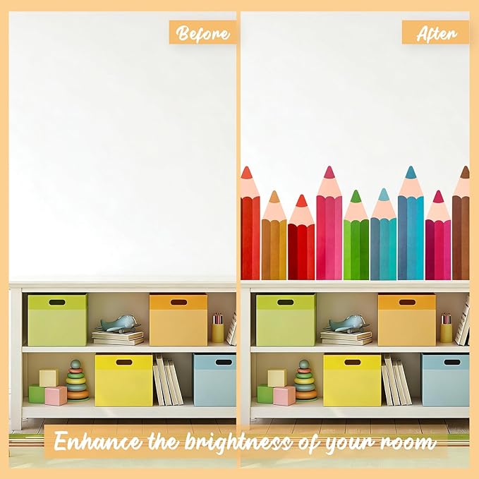 Colorful Pencils Wall Decals, 9 Sheet Color Pencils Wall Stickers Peel and Stick for Playroom Preschool Classroom Decorations