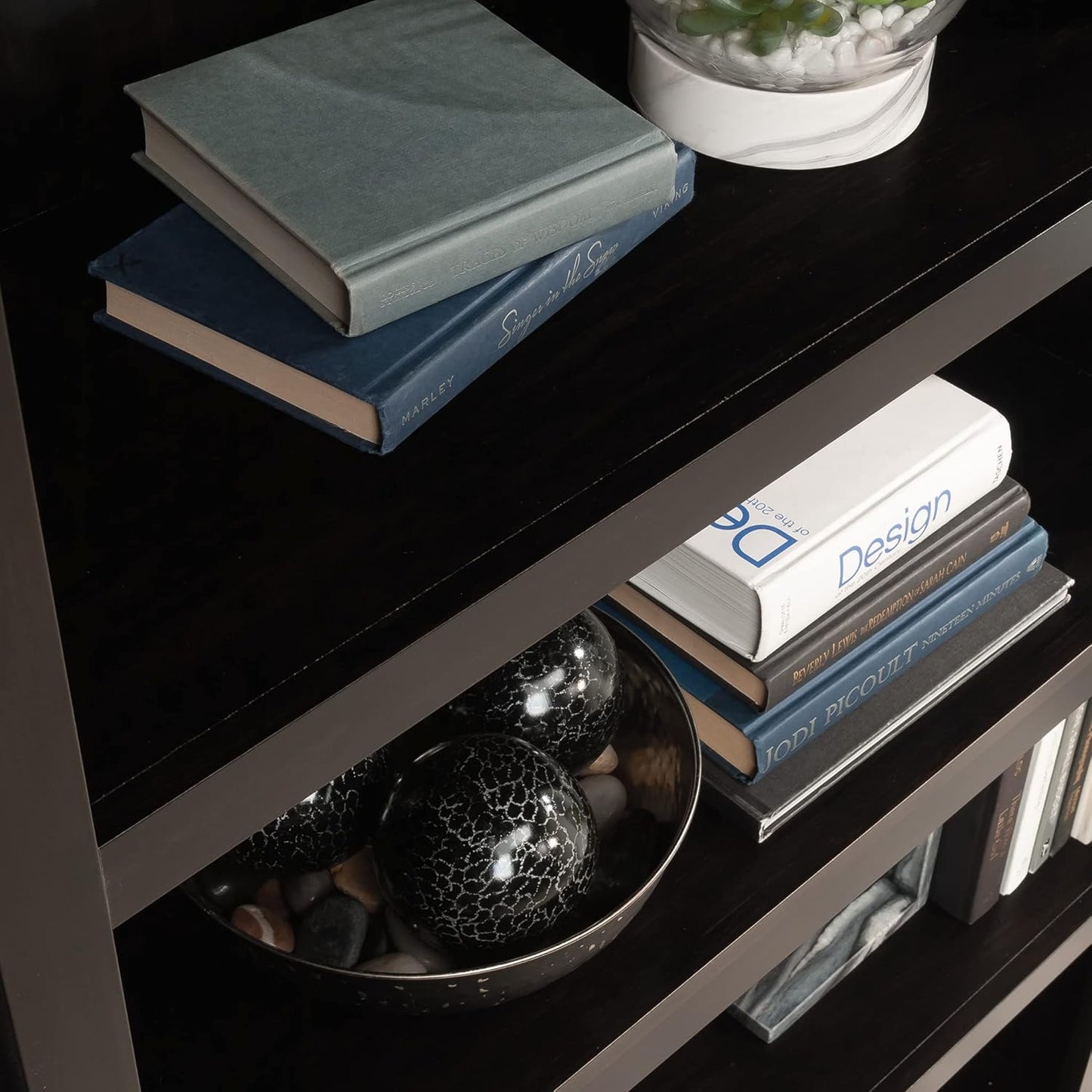 Sauder Miscellaneous Storage 5 Bookcase/Book Shelf, L: 35.28" x W: 13.23" x H: 69.76", Estate Black