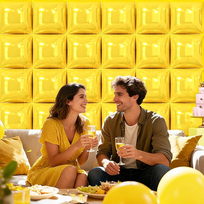 NISOCY 36PCS Pastel Yellow Square Foil Balloons Wall Backdrop Double Sided Yellow Balloons Tunnel Arch Kit for Baby Shower Birthday Wedding Sunflower Bee Theme Party Decoration
