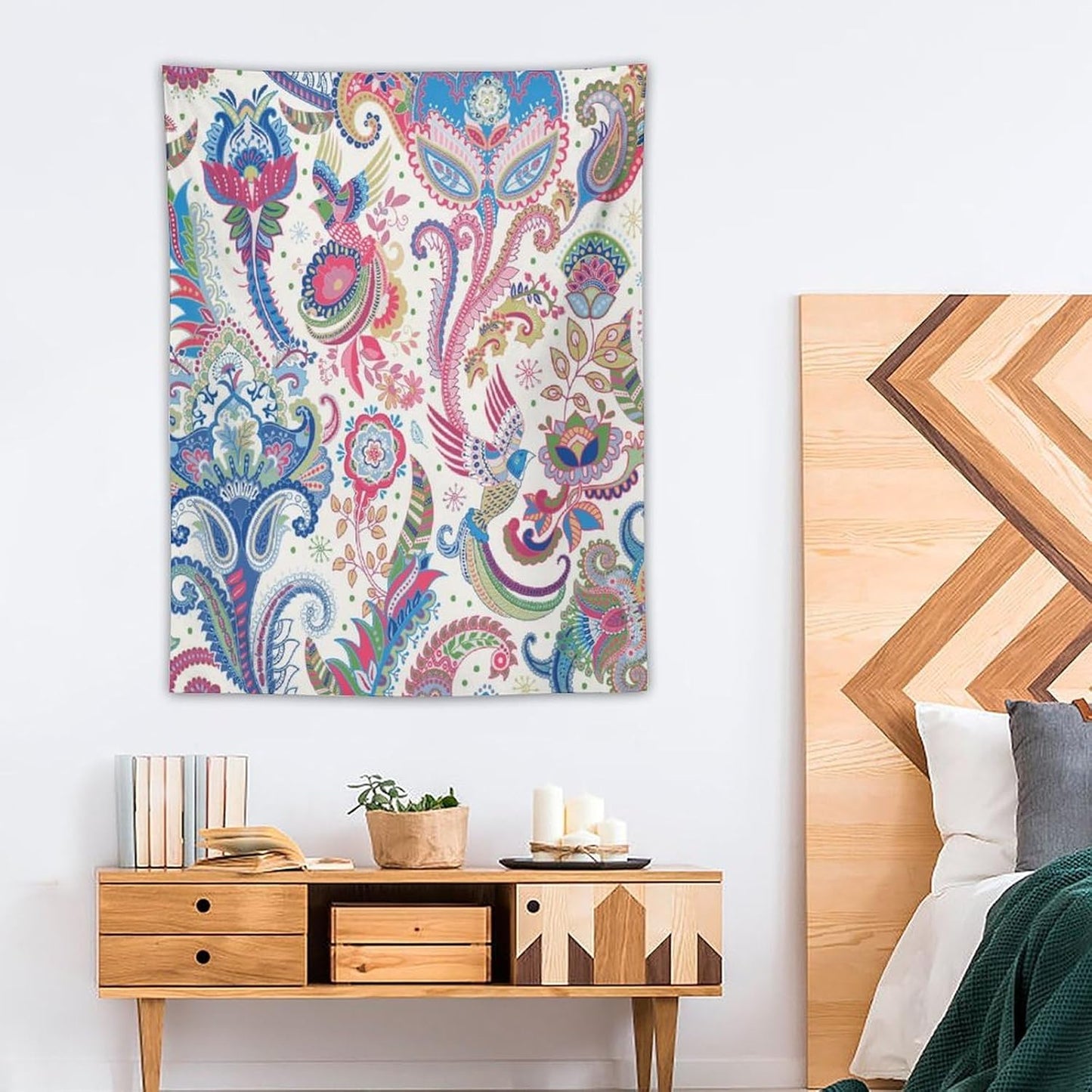 ICMOLYYENLO Boho Green Leaves Tapestry, Mid Century Abstract Tropical Palm Leaves Modern Minimalist Geometric Wall Hanging, Neutral Home Decor Art for Living Room Bedroom Dorm 50x60 Inch