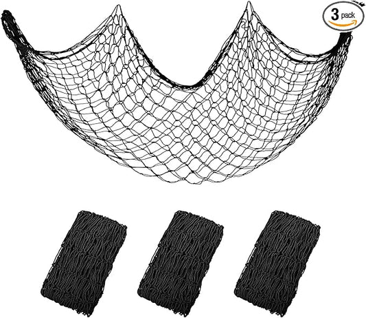 Decorative Fishing Net 5x10 ft,Patioland 3 Pack Large Black Picture Fish Net, Wall Photo Hanging Fishnet for Nautical Mermaid Pirate Ocean Themed Hawaii Beach Under The Sea Party Decorations