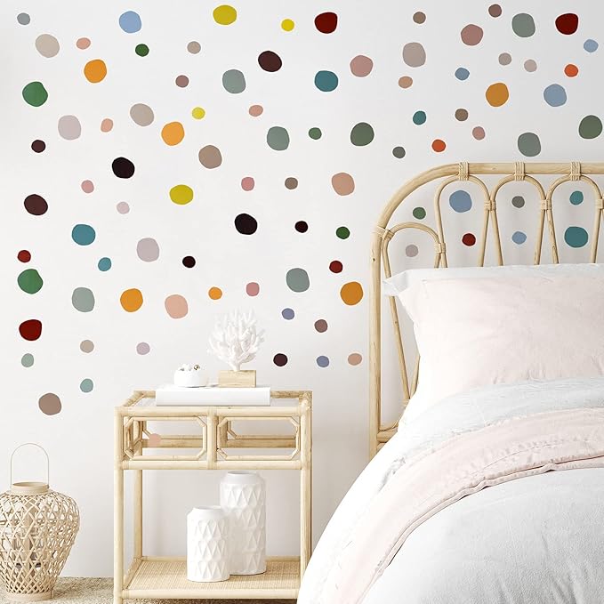 Epakh 296 Pcs Polka Dots Wall Decal Boho Rainbow Kids Playroom Wall Decor Gifts, Colorful Nursery Room Bedroom Classroom Watercolor Decal Art, Peel and Stick Modern Decor Sticker(Dark Colors)