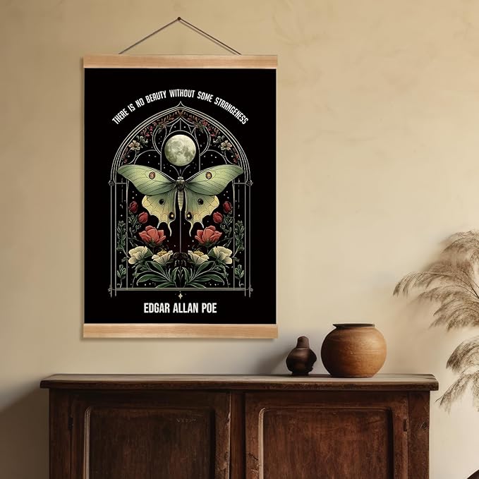 ZTGDA Gothic Butterfly Moon Wall Art Decor,Edgar Allan Poe Wall Painting Abstract Poster with Solid Wood Frame, Gothic Wall Decor,Butterflys Floral Poster for Bedroom, Office (Butterfly)