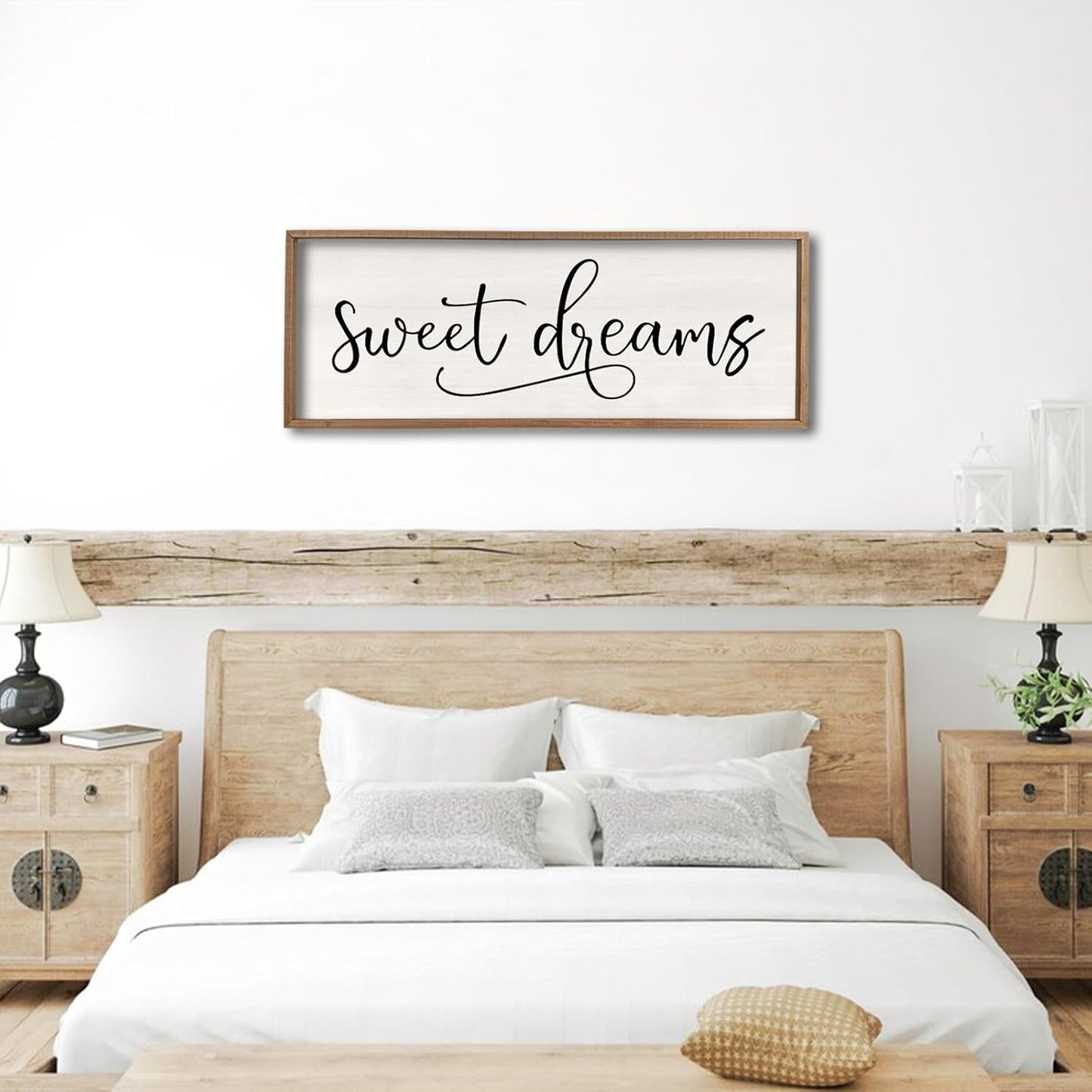 comurdyo Sweet Dreams Wall Decor Above Bed Sign 40" x 15" Master Bedroom Wooden Antique Framed Large Rustic Farmhouse Guest Room Beautiful Simple Hanging Plaque Over Bed Wall Art (Wood)