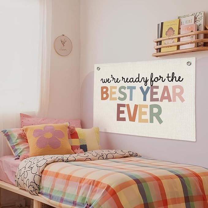Boho Classroom Decor for Teacher, Cute Neutral Classroom Must Haves Wall Decor, Welcome Sign Back To School Linen Canvas Banner