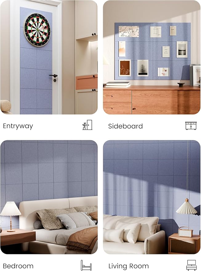 Bumusty Large Cork Board 48" x 36" Alternative - 12 Pack Felt Wall Tiles with 70 Safe Removable Adhesive Tabs, 30 Pushpins, Cork Boards for Walls Bulletin Board Office Decor (Soft Periwinkle)