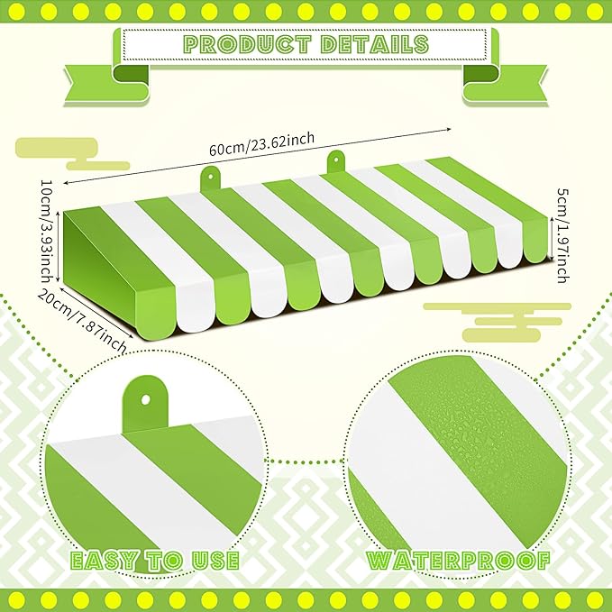 Boao 4 Pack Circus Awning Decoration 3D Stripe Cardboard Awning Carnival Wall Decor Circus Party Favors for Lemonade Stand Bakery Ice Cream Truck Bulletin Board Decor(Bright Green and White)