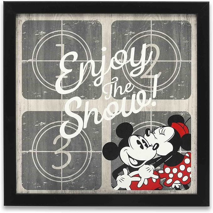 Disney Mickey Mouse and Minnie Enjoy the Show Framed Wood Wall Decor - Fun Mickey Mouse Picture for Movie Room or Play Room