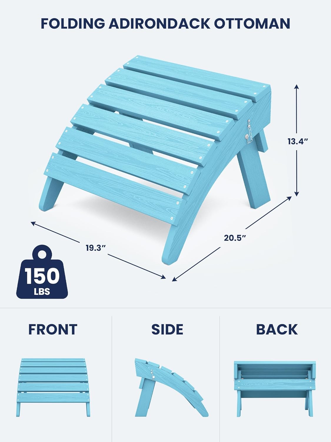 KINGYES Folding Adirondack Ottomans Set of 2 for Adirondack Chair, Light Blue