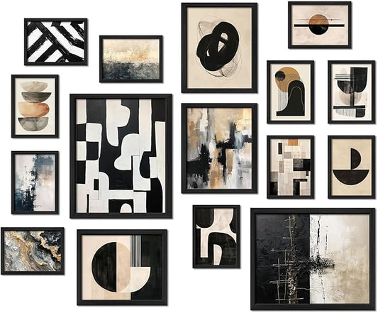 ANERZA 16 PCS Black and White Abstract Wall Art Decor, Minimalist Gallery Wall Prints for Bedroom, Boho Posters for Living Room Aesthetic, Collage Kit Pictures, Dorm Home Decor