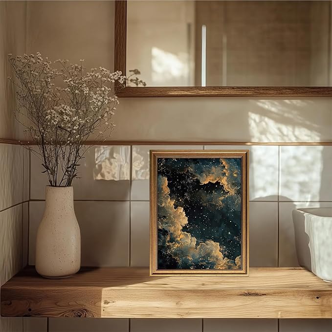 Aroutde Vintage Gold Moody Celestial Wall Art, Cloud Print Abstract Night Sky Stars Art Poster Maximalist Gothic Canvas Wall Decor for Living Room Bedroom Apartment (16L''x12W'')