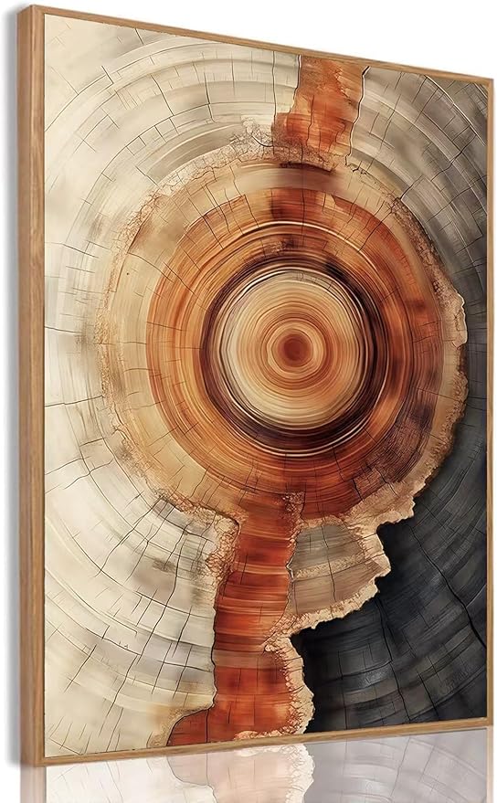 IBHJSART Framed Tree Ring Canvas Wall Art Vintage Colorful Wood Stump Painting Prints Modern Minimalist Pictures Nature Rustic Farmhouse Decor Living Room Bedroom Bathroom Office