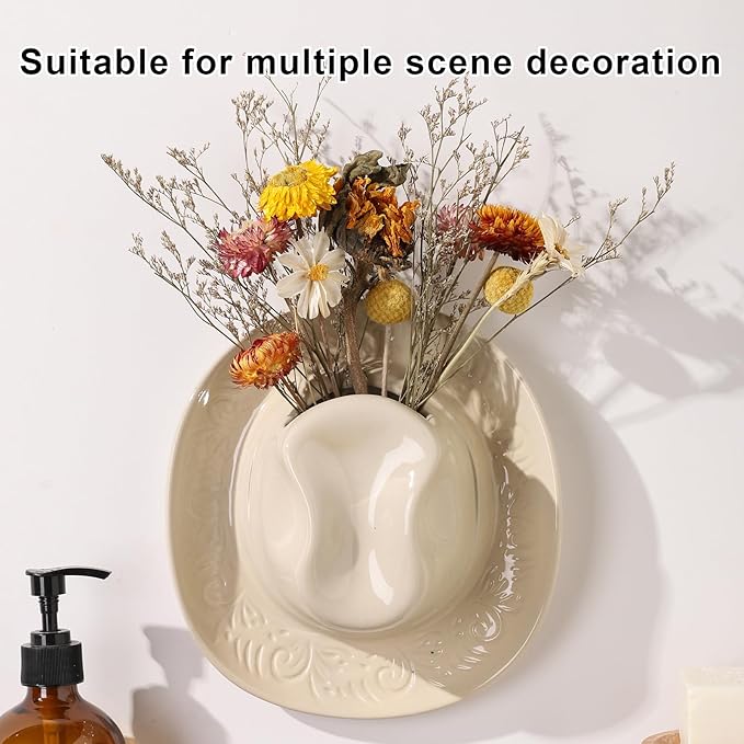 Hanging Wall planters for Indoor Plants, Ceramic Cowboy Wall vases for Flowers, for Bathroom, Living Room, Office, and Home Decor. Medium